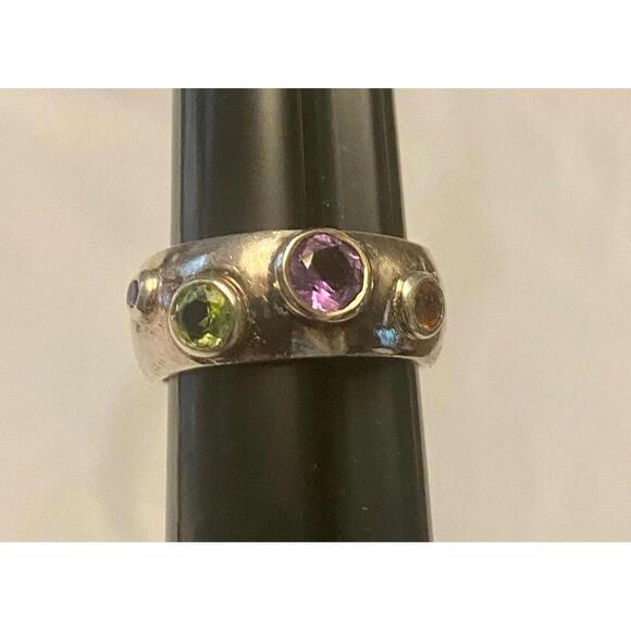 Stylish Multi-Gemstone Silver Ring - Picture 7 of 10